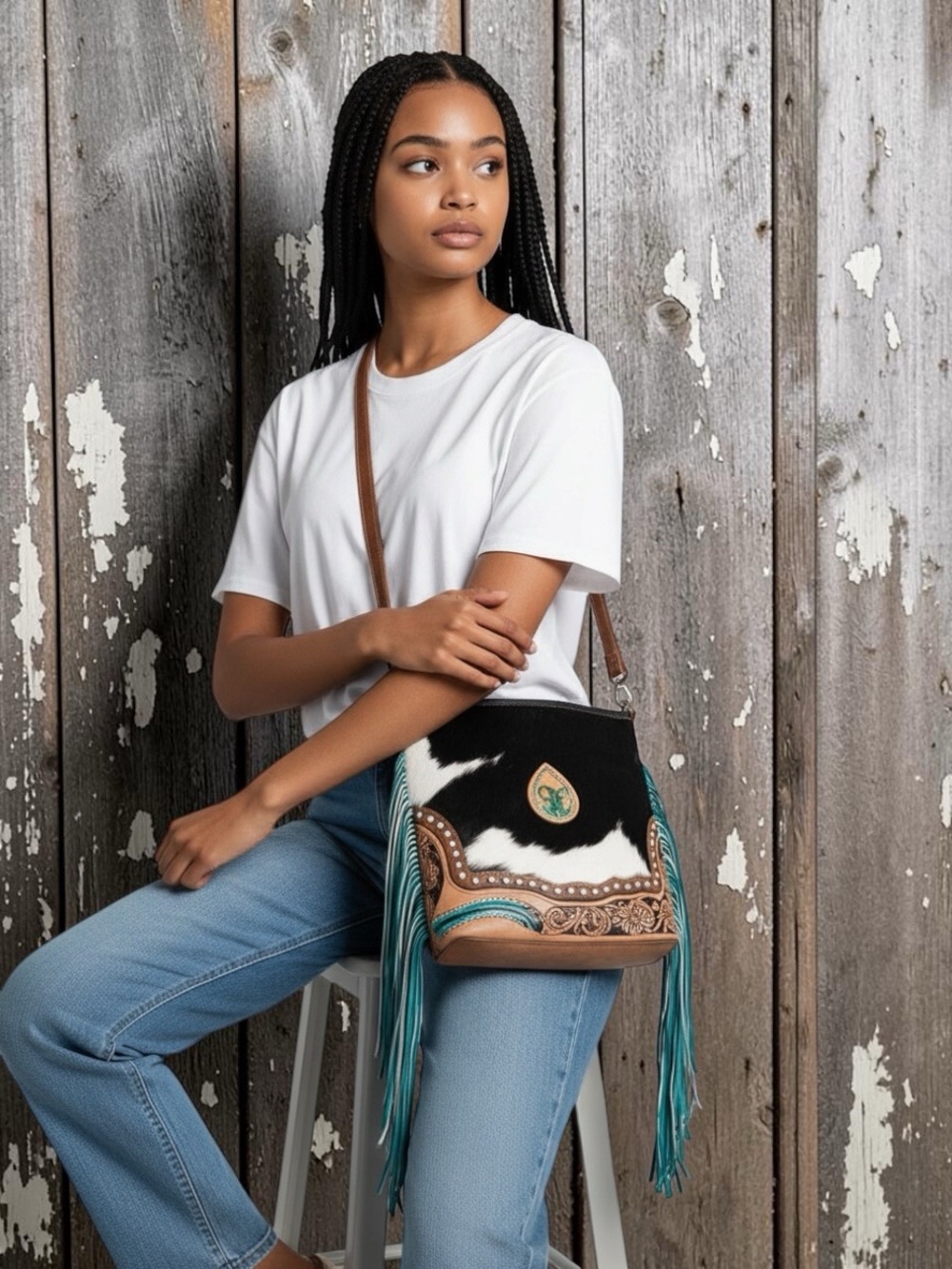 🆕 Myra Bag - Turquoise Fringe - Leather - Hair On - Crossbody Bag - Cactus NWT